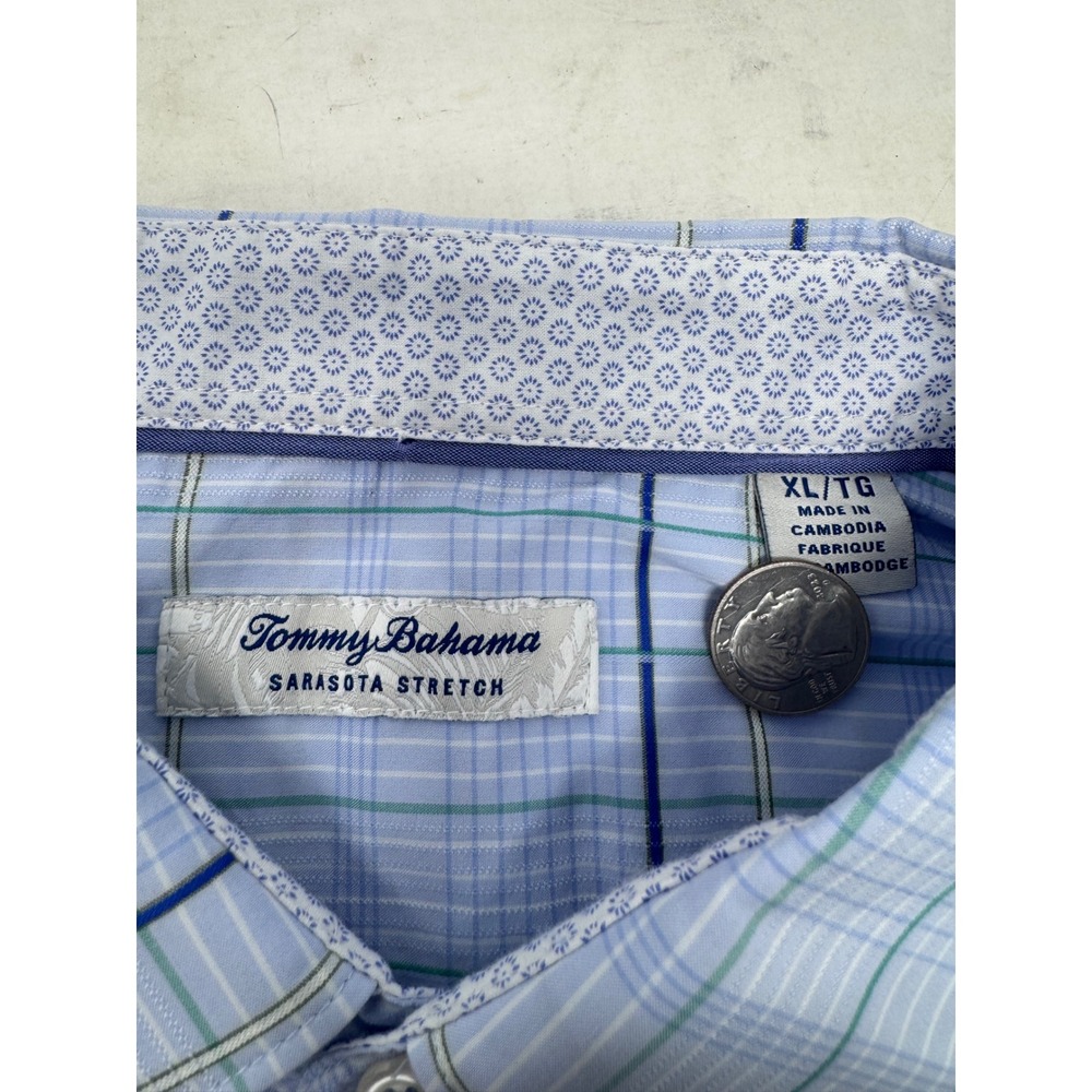 Tommy Bahama Mens XL Long Sleeve Plaid Stretch Button Down Shirt Green Fish Logo - Picture 4 of 5